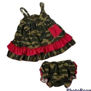 Toddler's Camo Stretch Tiered Dress Tunic Diaper Cover Short Set Size L 18 mo